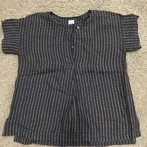 Poetry Button Down Shirt - Black and Brown Stripes